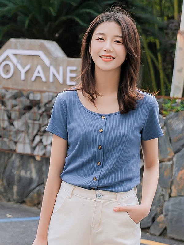 艾夫斯休闲装2023春夏季蓝色针织衫