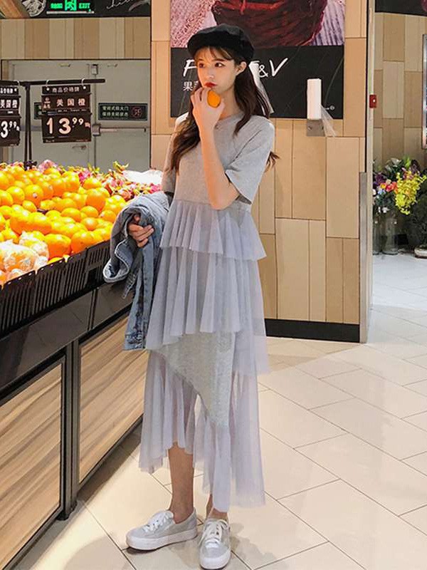 艾夫斯休闲装2023春夏季灰色连衣裙