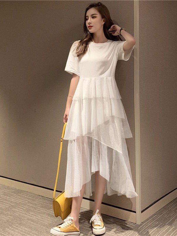 艾夫斯休闲装2023春夏季白色连衣裙