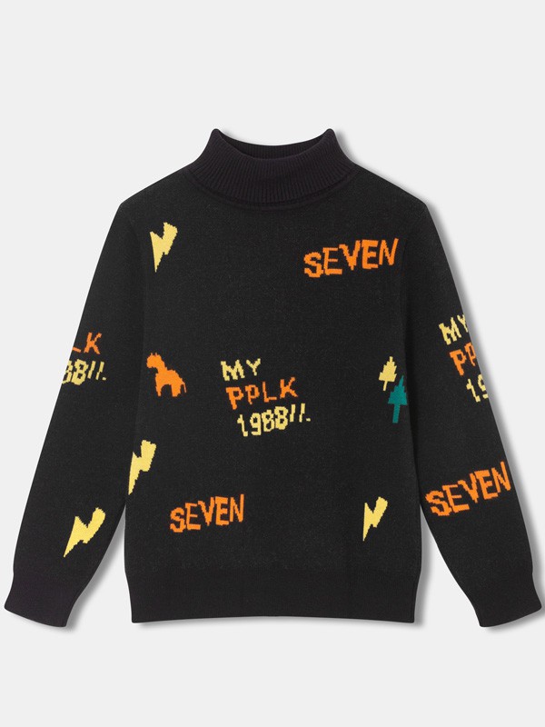 泡泡噜童装2022秋冬季黑色毛衣