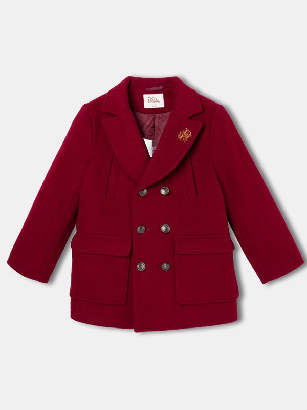 泡泡噜童装2022秋冬季酒红色大衣