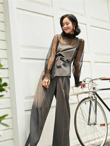 乔娜安达女装2023春夏季灰色阔腿裤