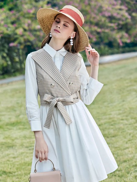 十八淑女坊女装2023春夏季白色衬衫裙