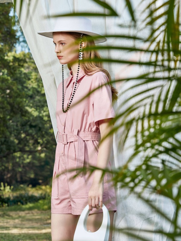 十八淑女坊女装2023春夏季粉色连衣裙