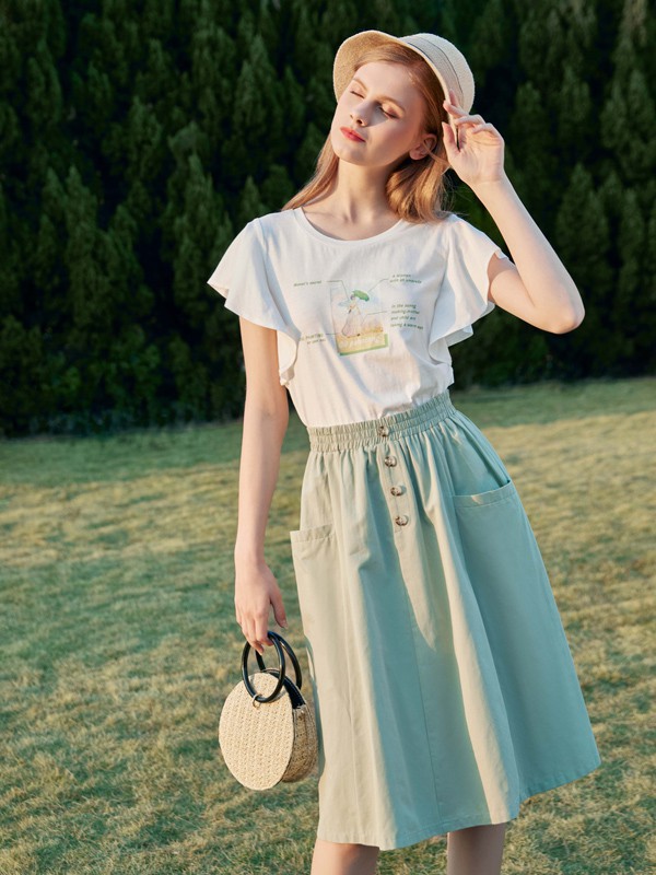 十八淑女坊女装2023春夏季白色T恤