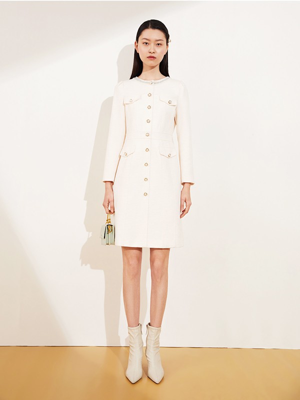 敦奴2023春夏季白色连衣裙