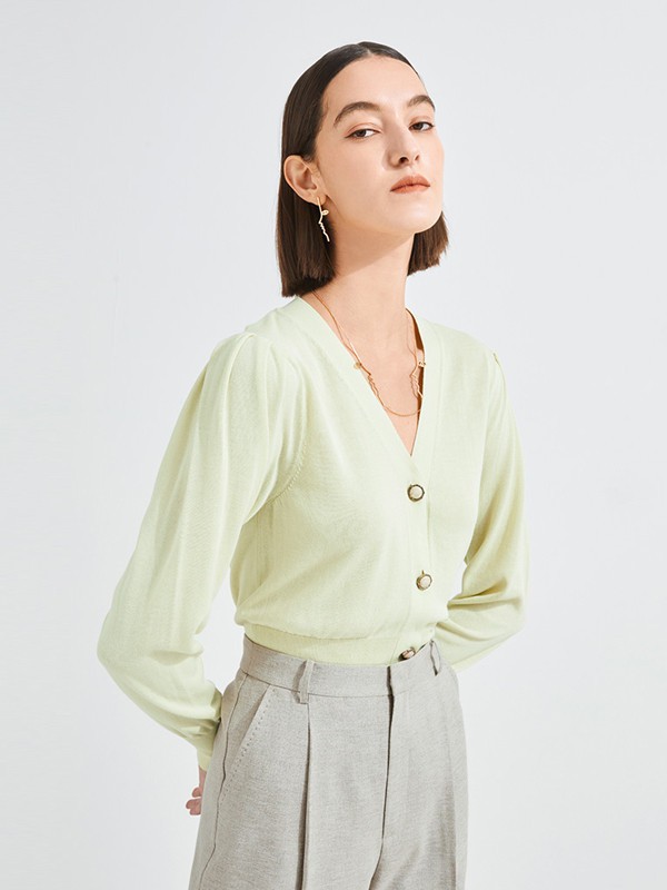 佧茜文2023春夏季绿色针织衫