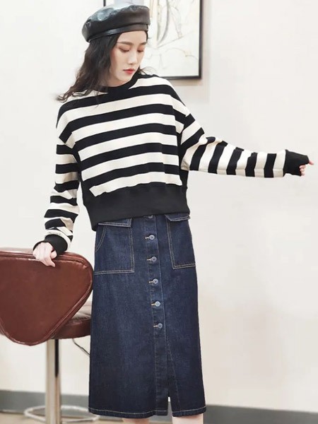 璞秀女装2023春夏季藏蓝色半身裙