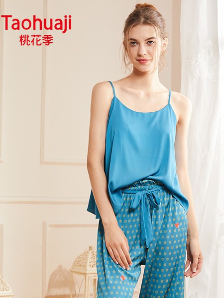 桃花季内衣2023春夏季蓝色家居服
