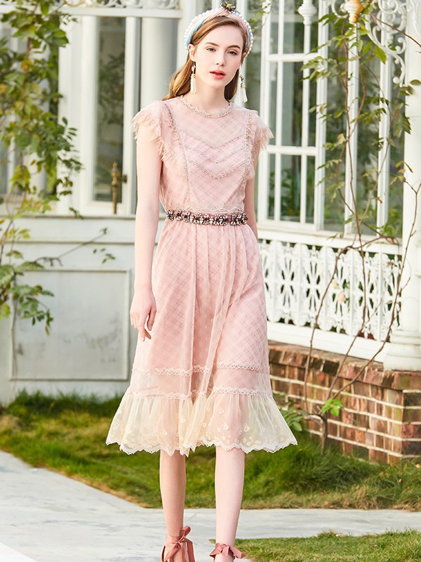 斐格思女装2023春夏季粉色连衣裙