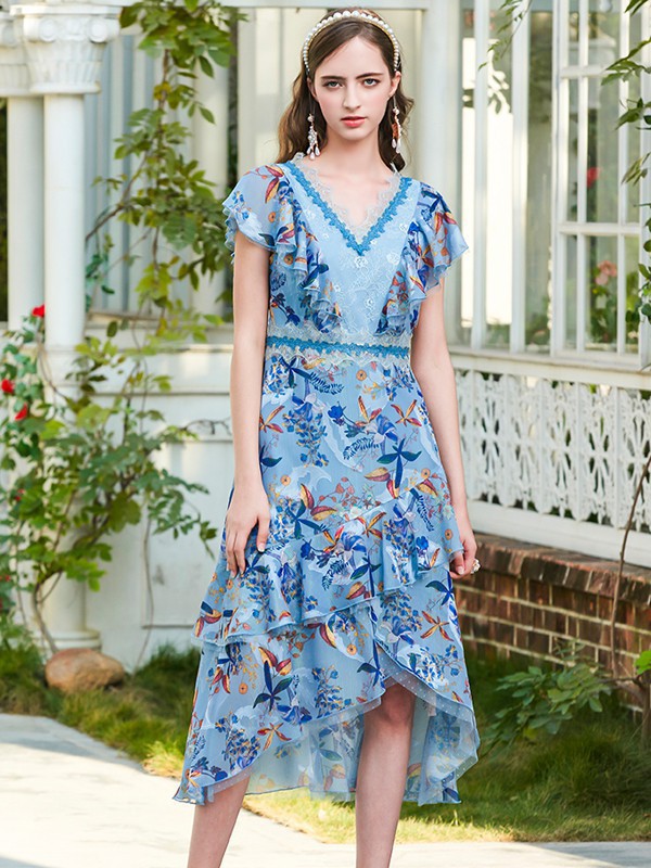 斐格思女装2023春夏季蓝色连衣裙