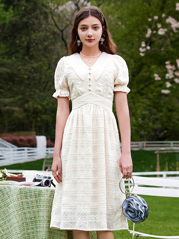 佳人苑女装2023春夏季白色连衣裙