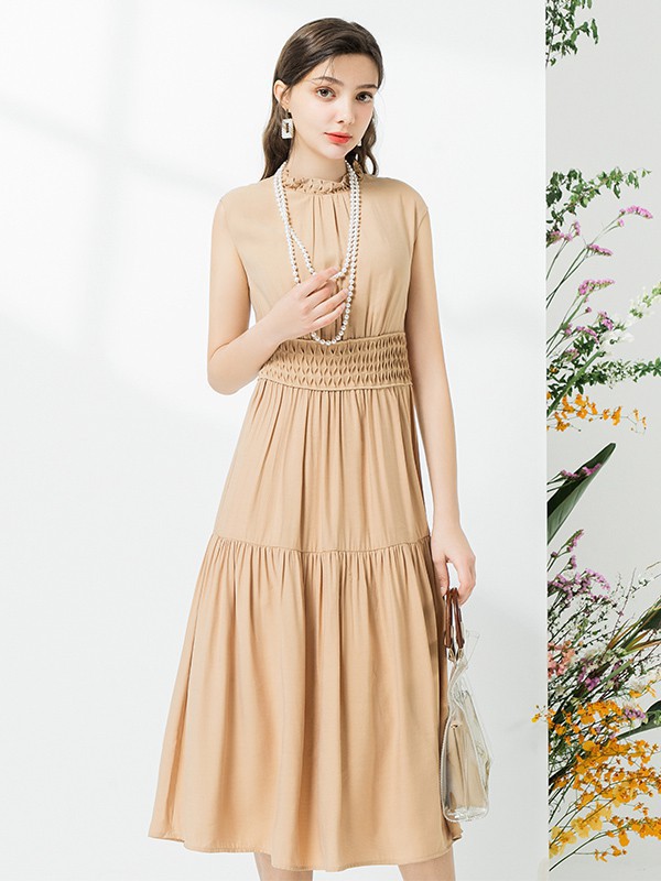 佳人苑女装2023春夏季卡其色连衣裙