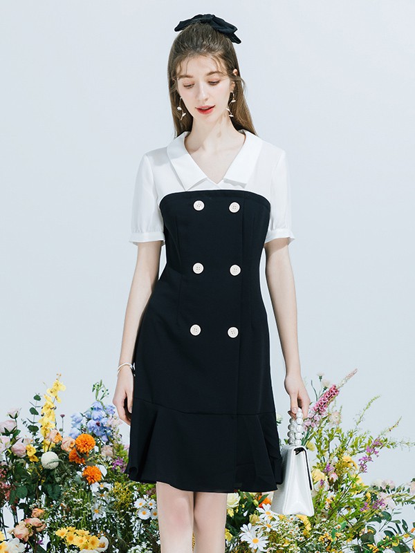 佳人苑女装2023春夏季黑色连衣裙