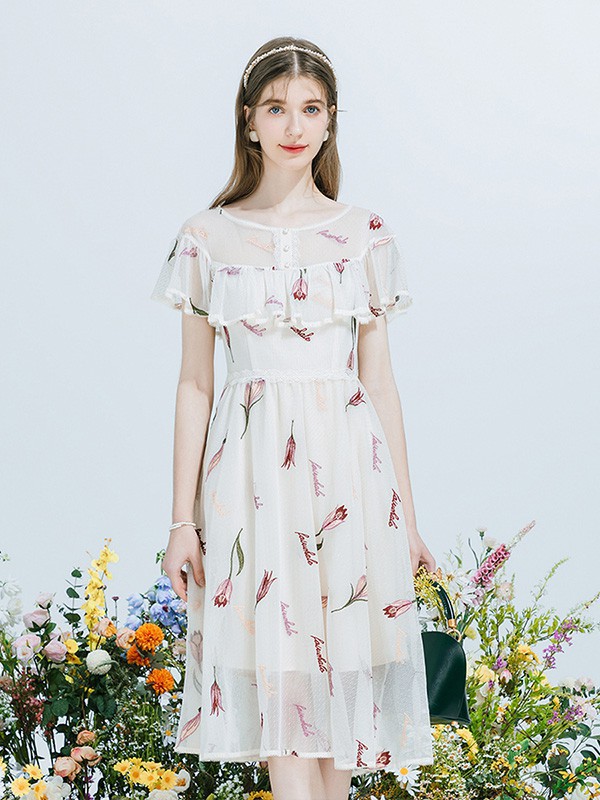 佳人苑女装2023春夏季白色连衣裙