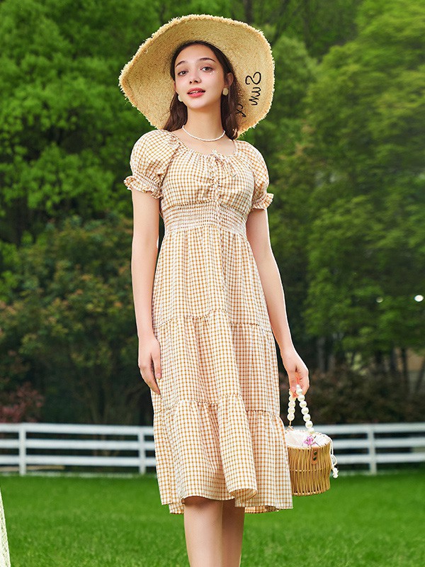 佳人苑女装2023春夏季黄色连衣裙