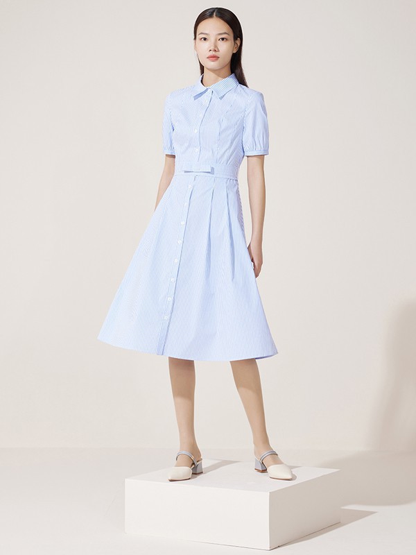 雅迪斯2023春夏季蓝色衬衫裙