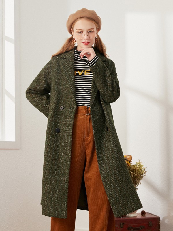 菲妮尔2022秋冬季军绿色大衣