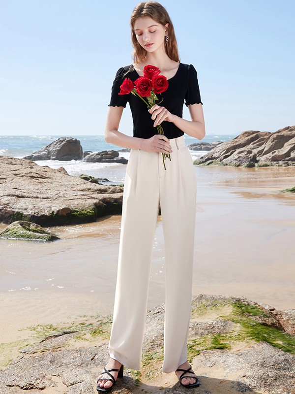 三彩女装2022春夏季白色长裤