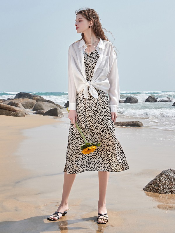 三彩女装2023春夏季灰色吊带裙