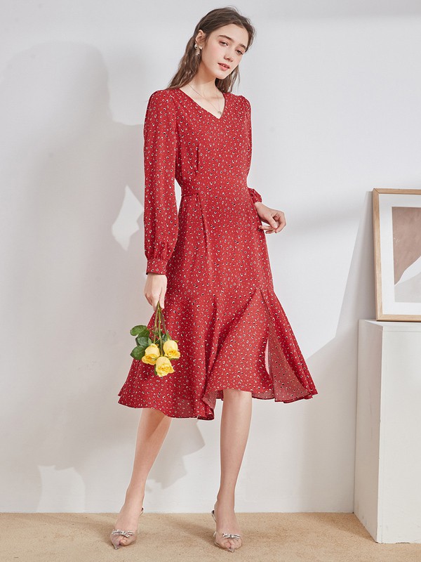 三彩女装2023春夏季粉色连衣裙