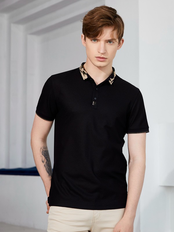 圣吉奥男装2023春夏季黑色polo衫