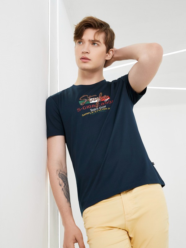 圣吉奥男装2023秋冬季黑色T恤