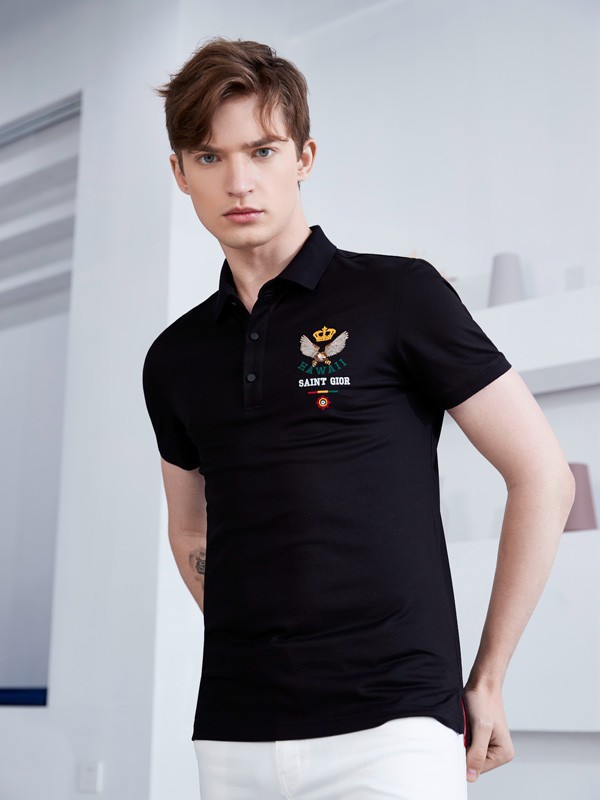 圣吉奥男装2023春夏季黑色polo衫
