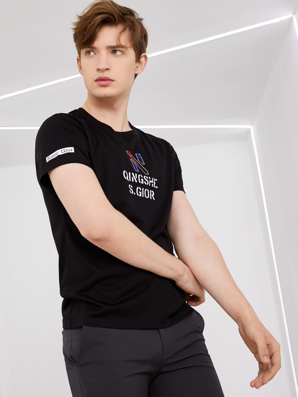 圣吉奥男装2023春夏季黑色T恤