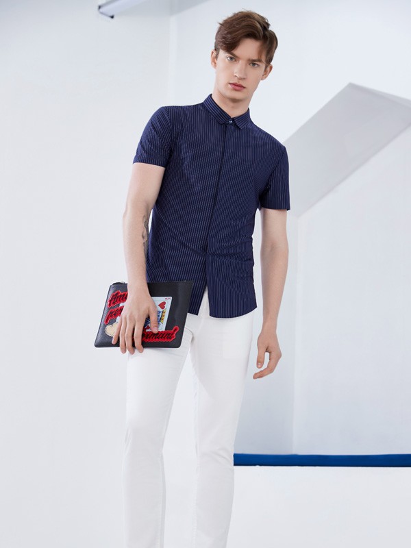 圣吉奥男装2023春夏季藏蓝色衬衫