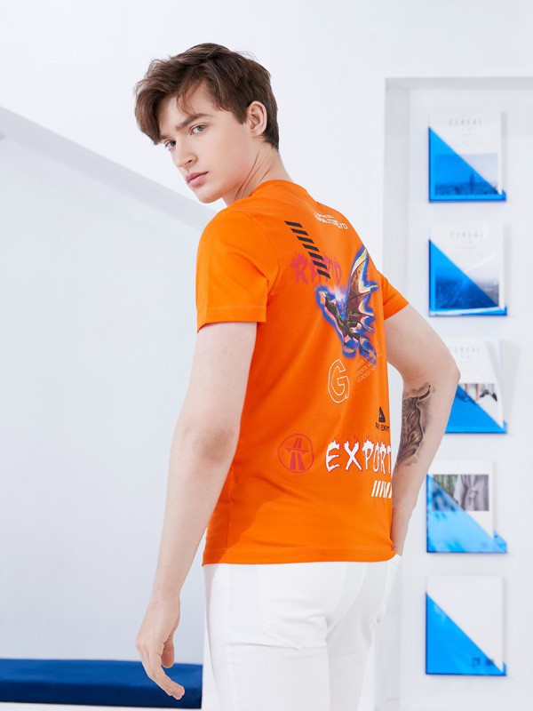 圣吉奥男装2023春夏季橙色T恤