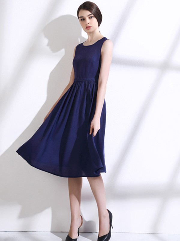 欧若朵尔女装2023春夏季藏蓝色吊带裙