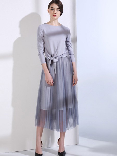 欧若朵尔女装2023春夏季灰色连衣裙