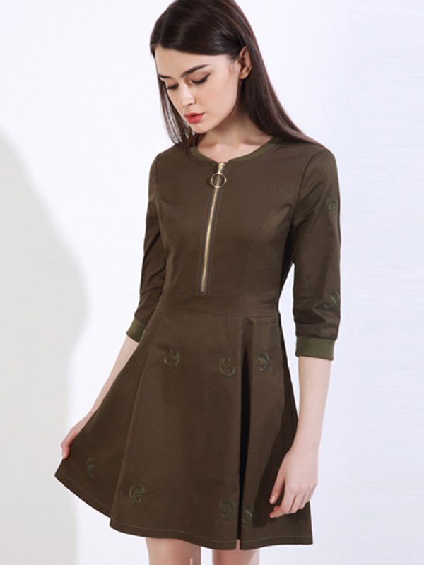 欧若朵尔女装2023春夏季绿色连衣裙