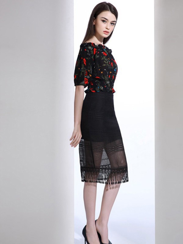 欧若朵尔女装2023春夏季黑色包臀裙