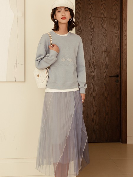 如缤女装2023春夏季灰色长裙