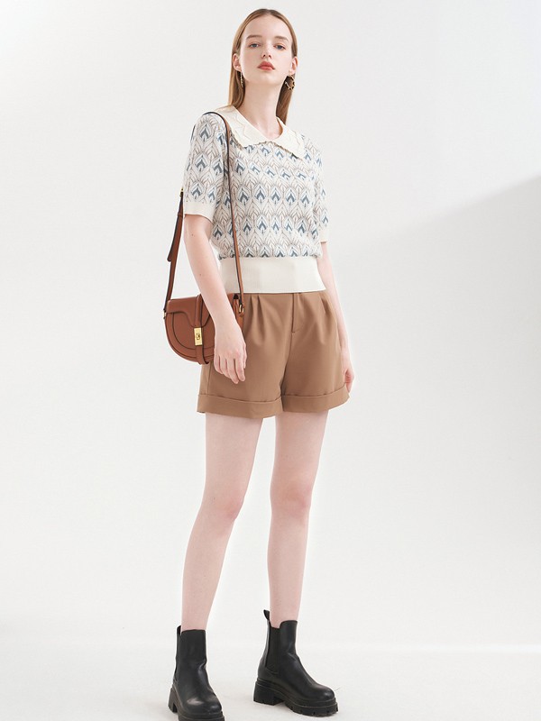 诗篇女装2023春夏季咖啡色短裤