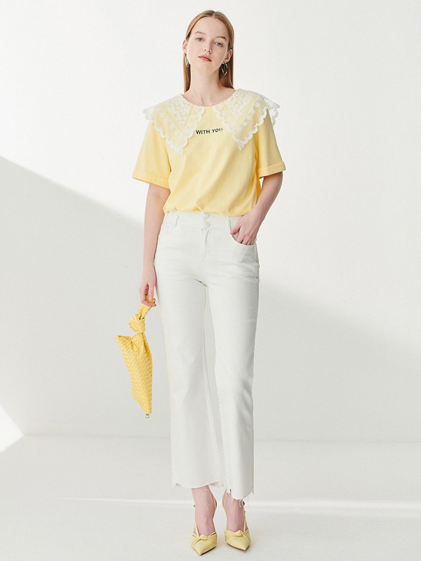 诗篇女装2023秋冬季黄色T恤