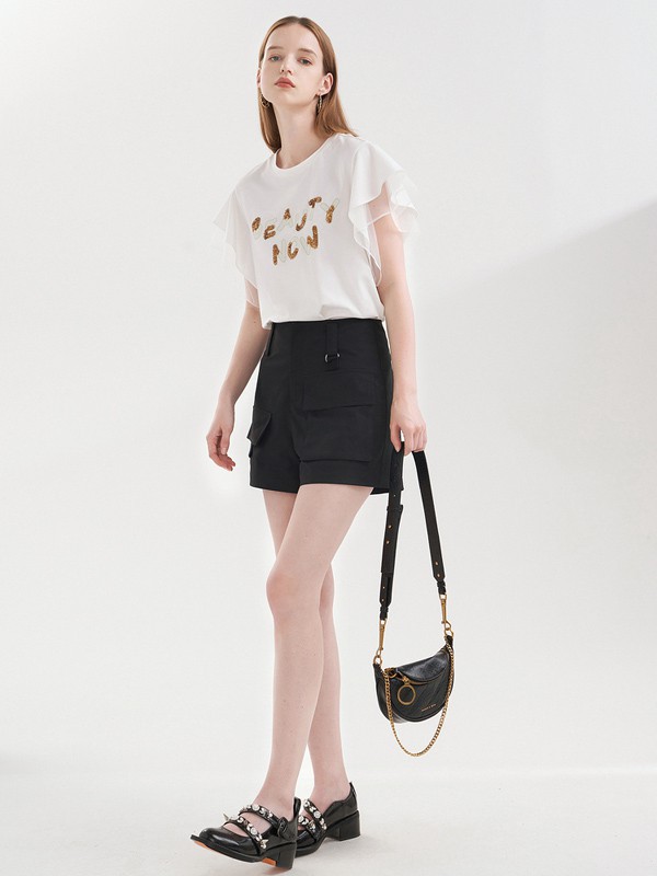 诗篇女装2023春夏季白色T恤