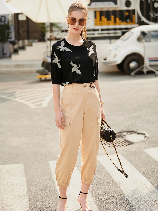 诗篇女装2023春夏季黑色T恤