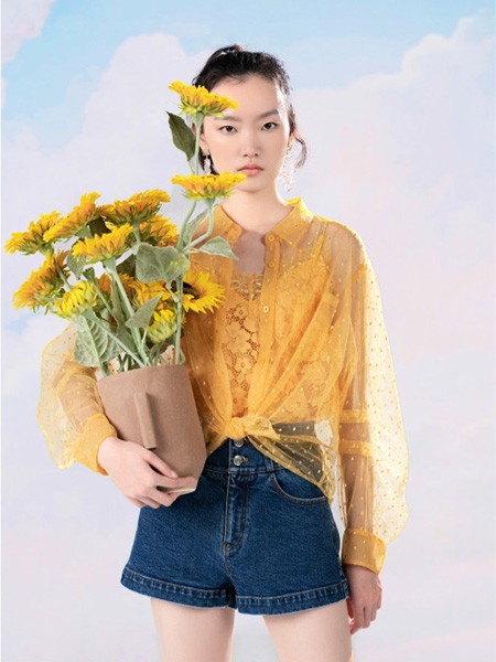 欧点女装2023春夏季橙色T恤