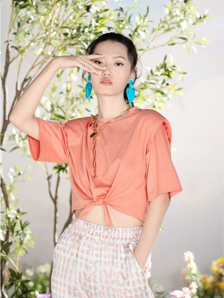 欧点女装2023春夏季橙色T恤