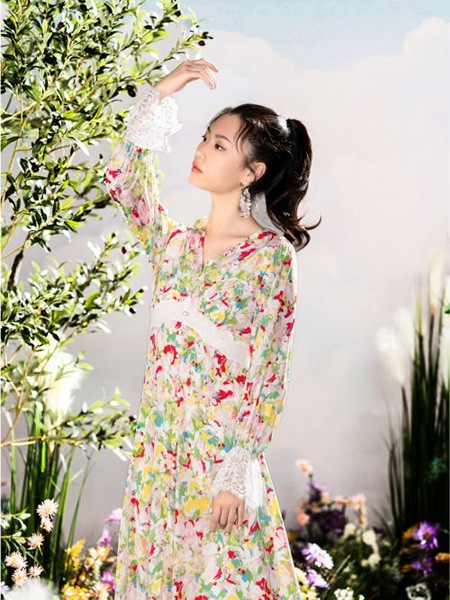 欧点女装2023春夏季黄色连衣裙