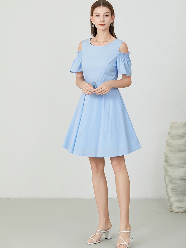 咏仕女装2023春夏季蓝色连衣裙