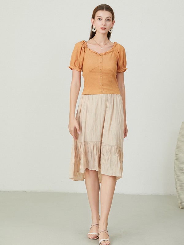 咏仕女装2023春夏季橙色T恤