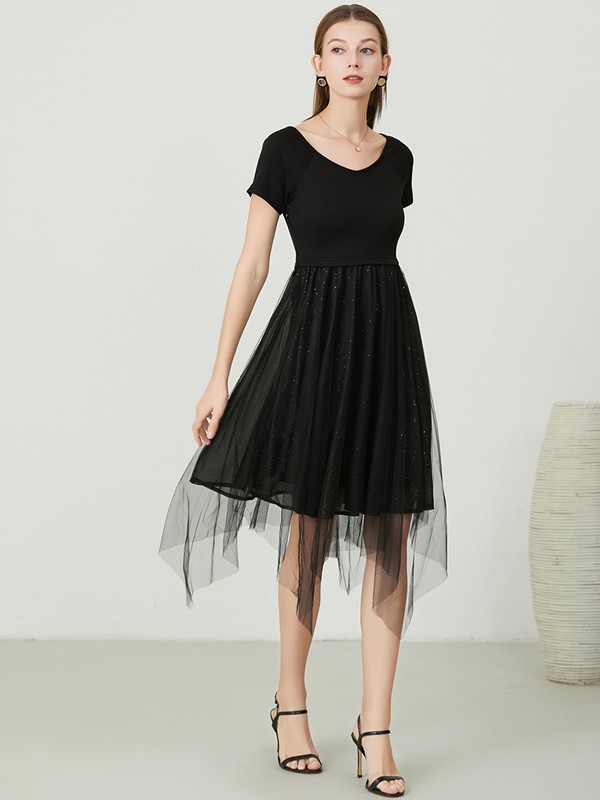 咏仕女装2023春夏季黑色连衣裙