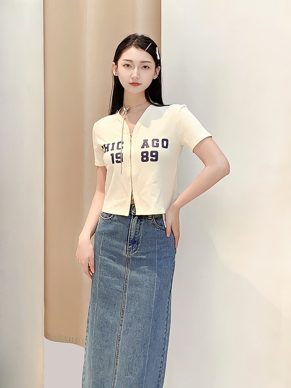 谜菲女装2023春夏季白色T恤