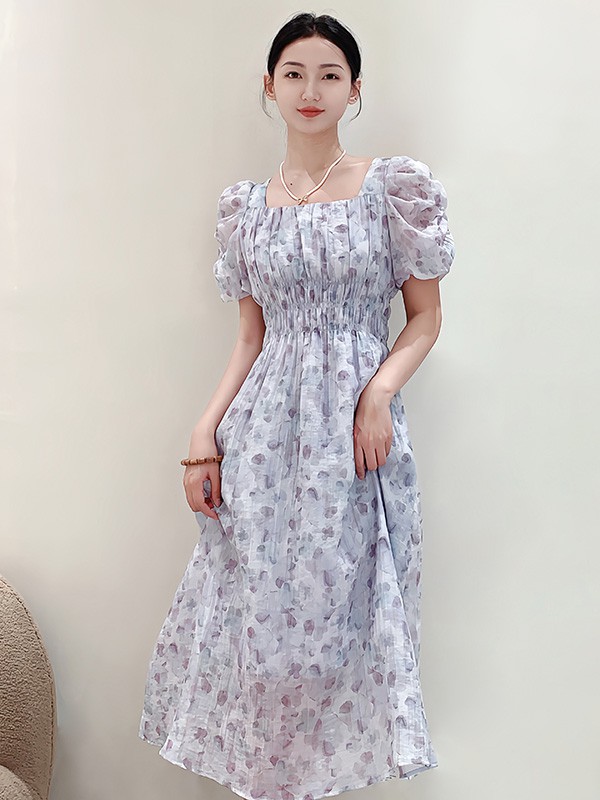 谜菲女装2023春夏季白色连衣裙