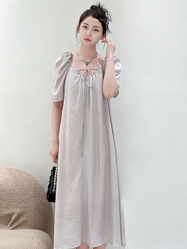 谜菲女装2023春夏季灰色连衣裙