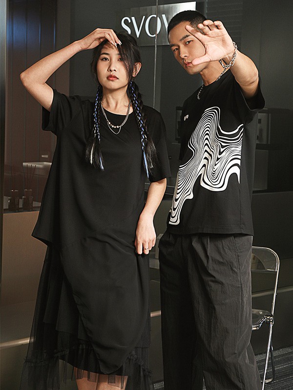 SVOVS男装2022春夏季黑色T恤